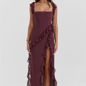 House of CB Ariela mulberry Ruffle Dress, size small, NWOT